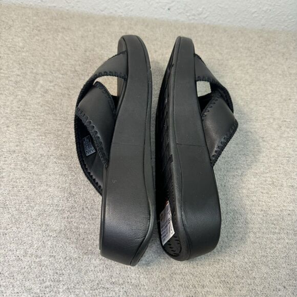 FitFlop Sandals Women 10 Black F Mode Crochet Trim Platform Slides Walk Comfort - Picture 6 of 8